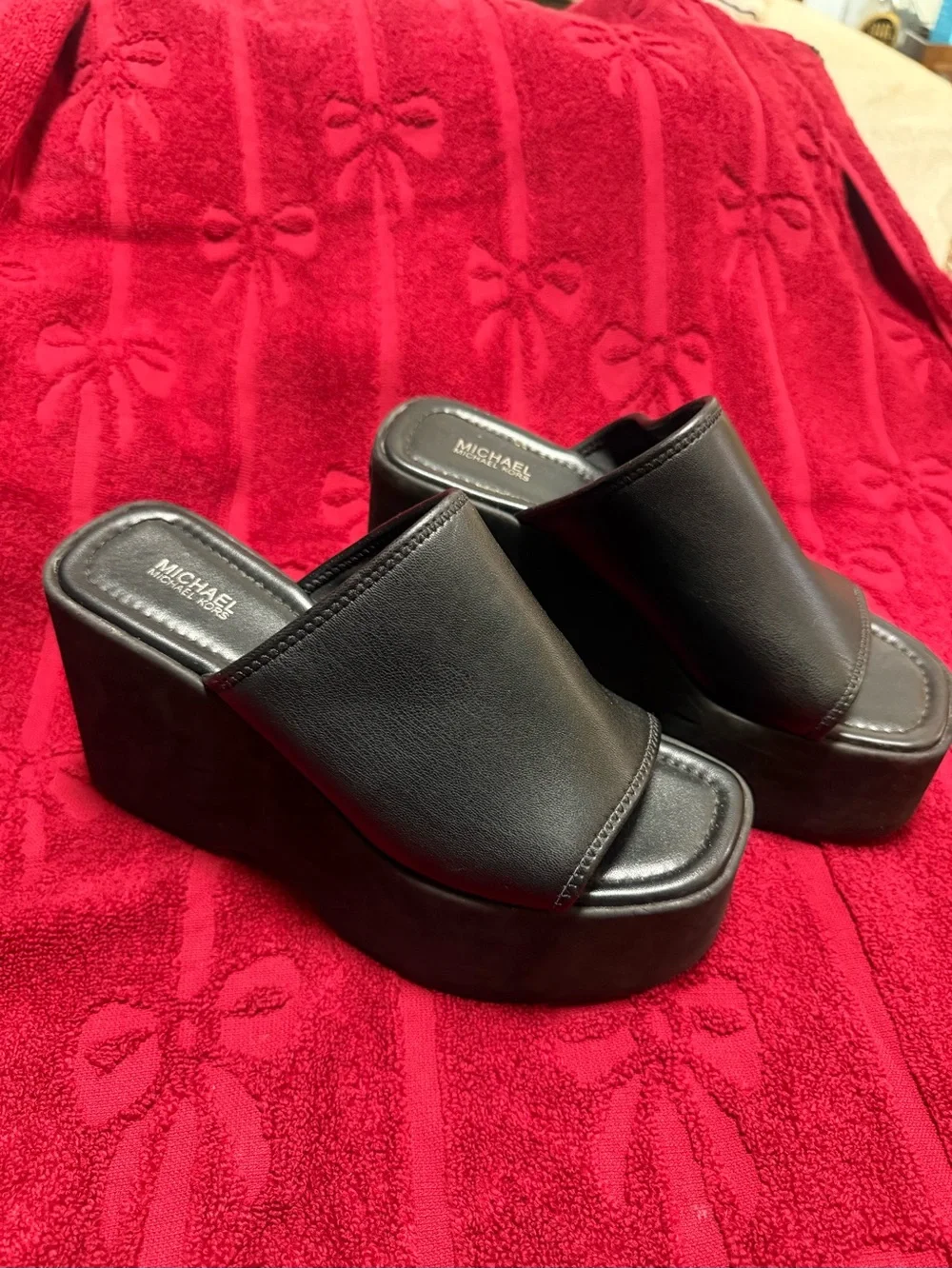 Michael Kors Black Platform Slide Mules